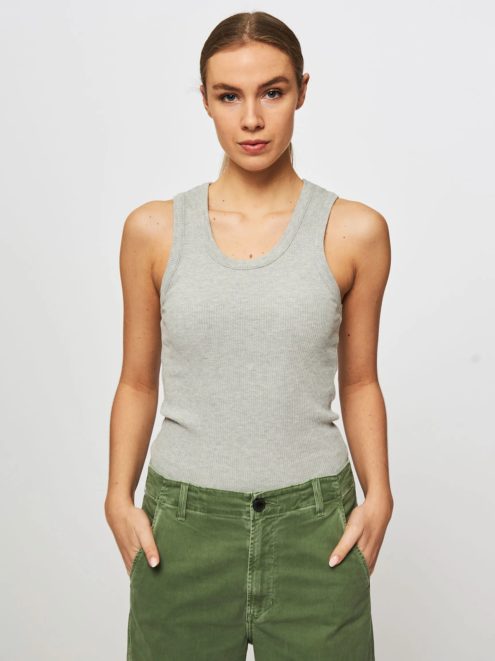 Agolde Poppy, katoen/lyocellmix gemêleerde rib tanktop