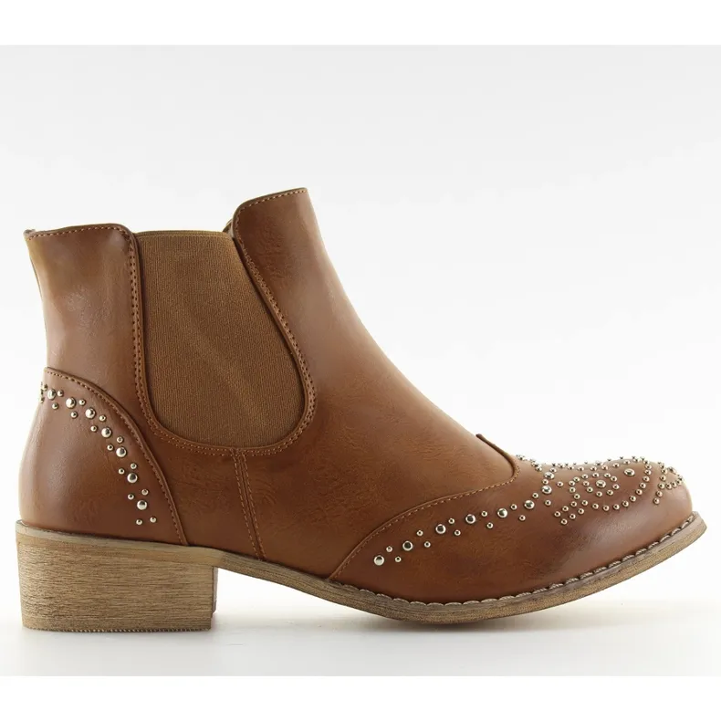 Bruine Chelsea boots met studs, Camel