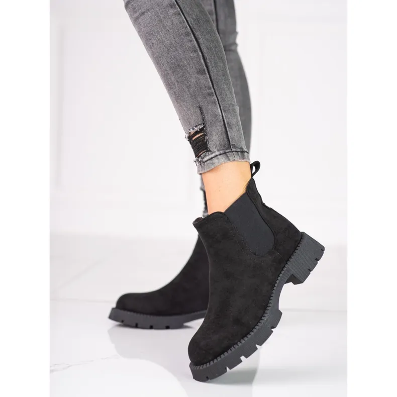 Chelsea boots van suède voor dames met platte hakken Shelovet zwart
