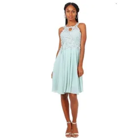 Cocktailjurk mintgroen lage rug chiffon