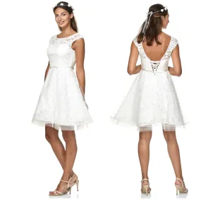 Cocktailjurk wit-ivoor schouderbanden chiffon-tule