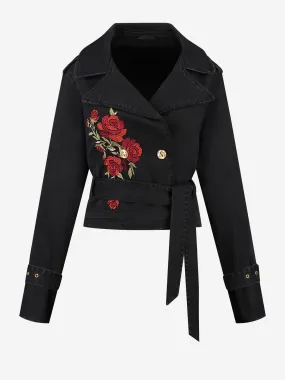 Cropped trenchcoat met embroidery