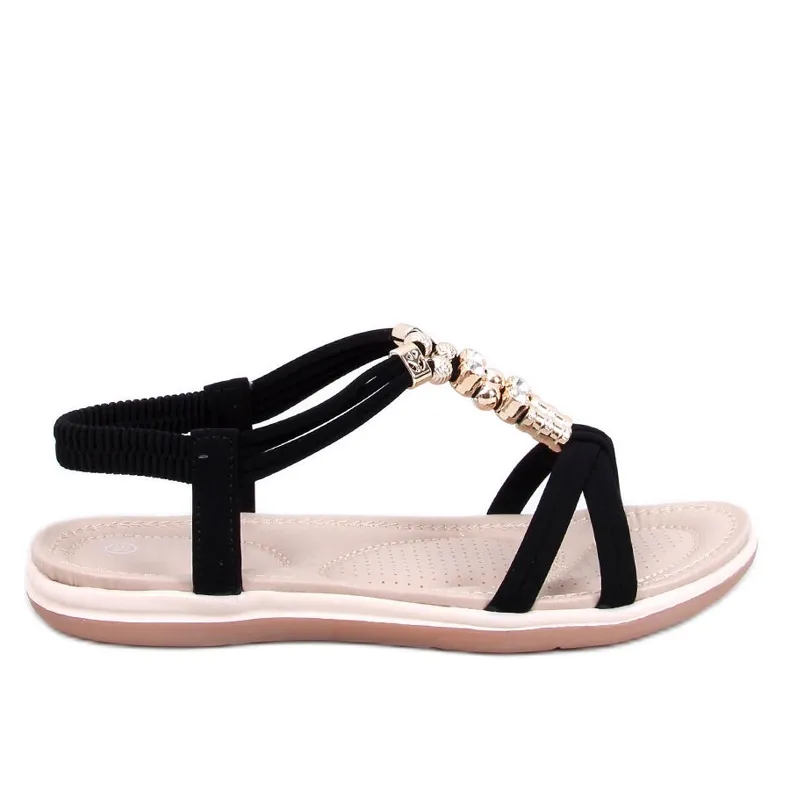 Haezz Zwarte sandalen met decoratieve zirkonen