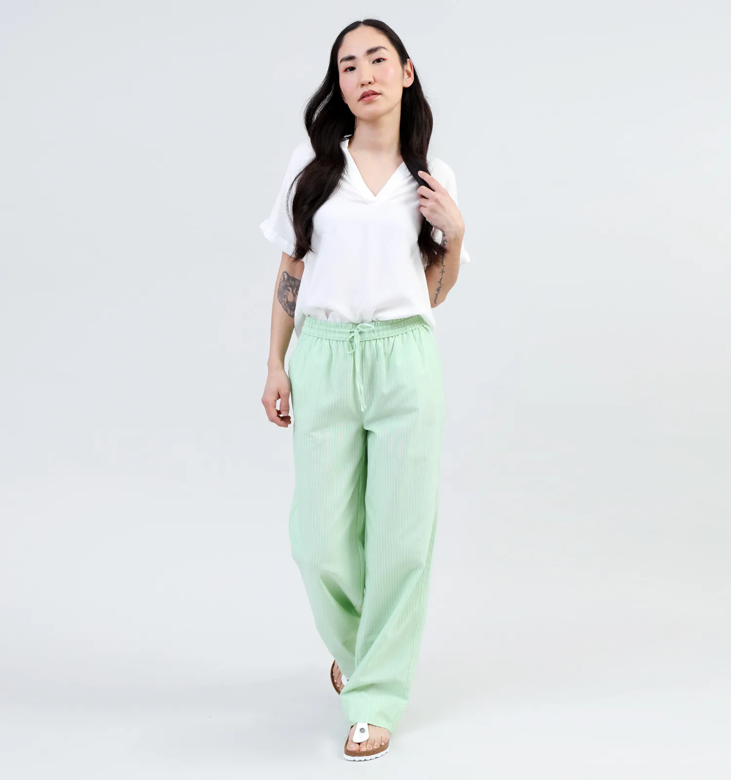 JDY Wijde broek groen L32