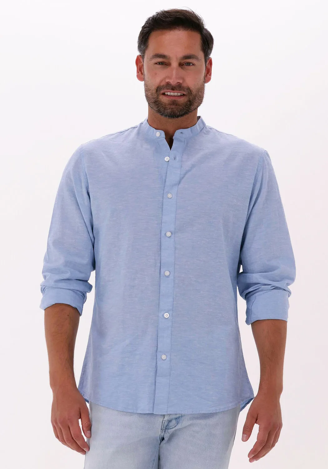LICHTBLAUWE SELECTED HOMME CASUAL OVERHEMD SLHSLINEWLINEN SHIRT LS CHINA W