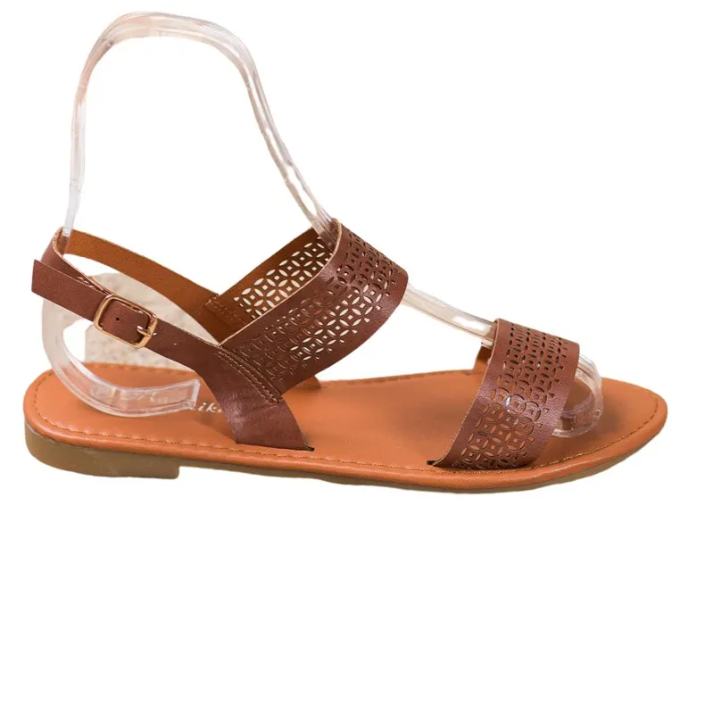 Mannika Opengewerkte Sandalen bruin