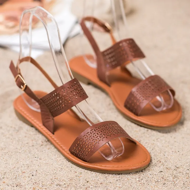 Mannika Opengewerkte Sandalen bruin