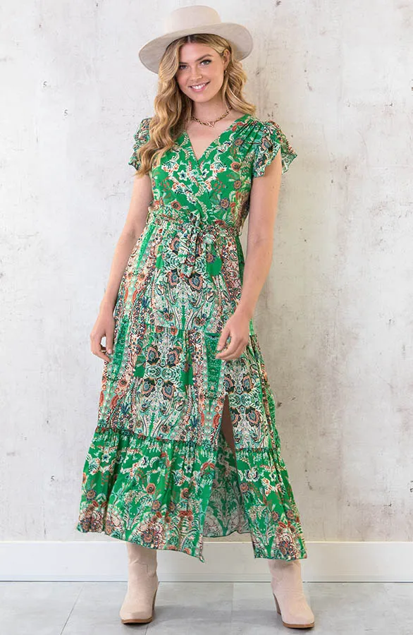 Maxi Jurk Colorful Print Bright Green