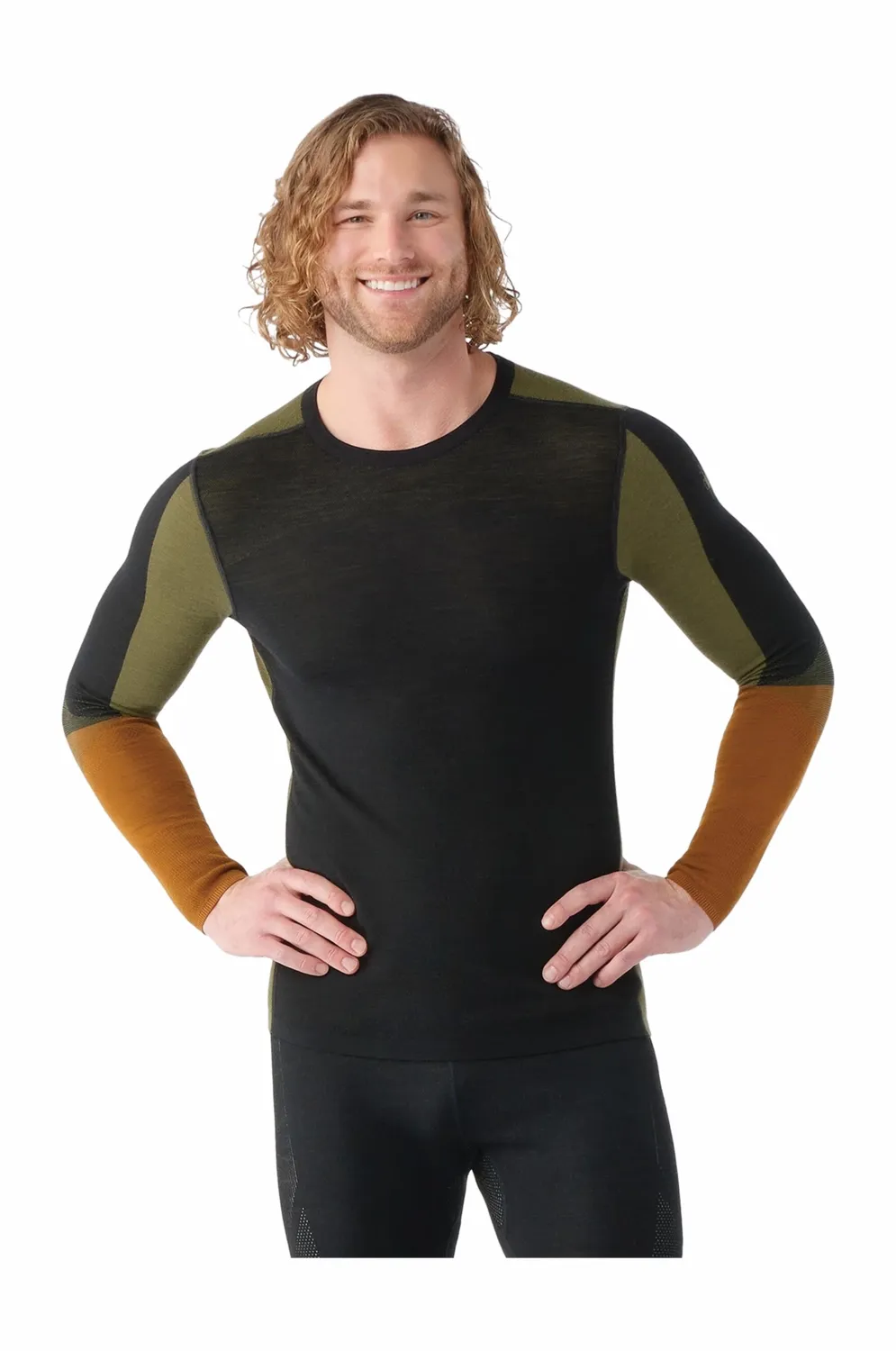 ONDERSHIRT SMARTWOOL MEN INTRAKNIT THERMAL MERINO BASE LAYER COLORBLOCK CREW BLACKWINTER MOSS