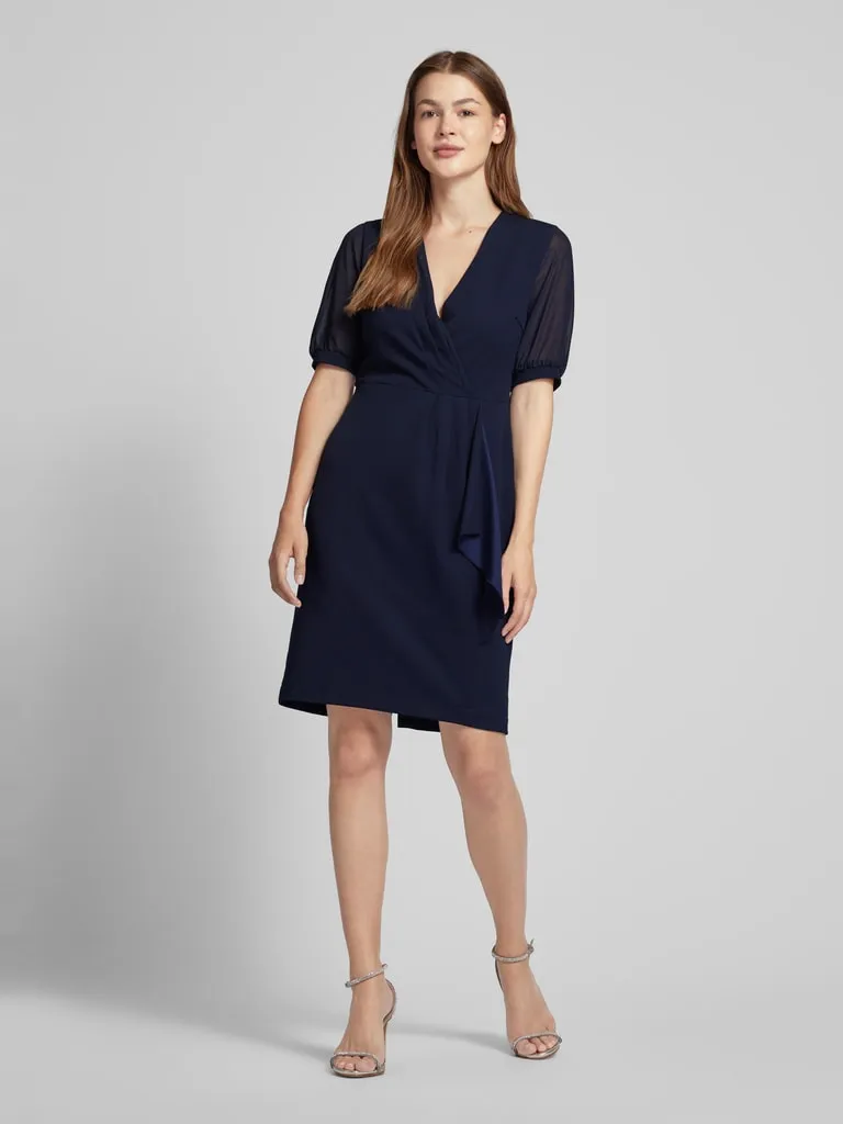 Paradi Knielange cocktailjurk in wikkellook in donkerblauw