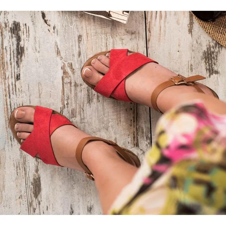 Primavera Sandalen met sleehak bruin rood