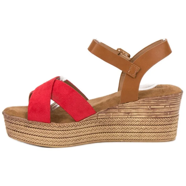 Primavera Sandalen met sleehak bruin rood