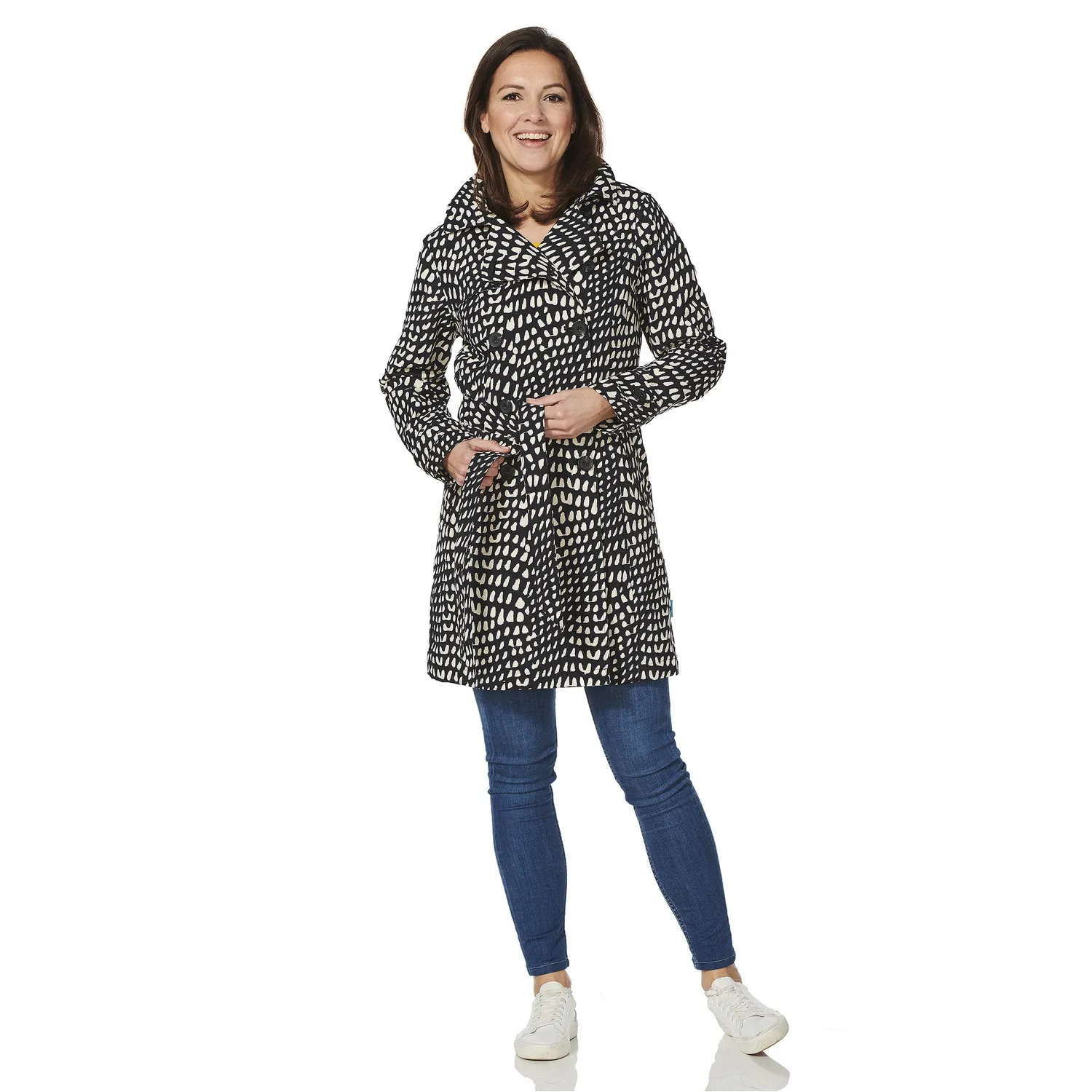 Regenjas Happy Rainy Days Trenchcoat Belene Graphic Black Beige