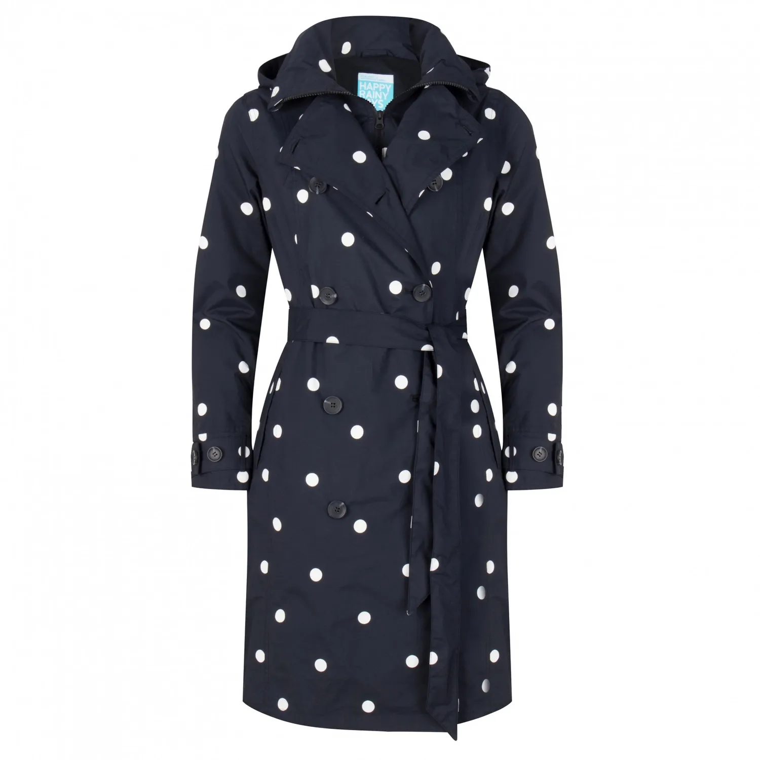 Regenjas Happy Rainy Days Trenchcoat Zipper Beth Black White