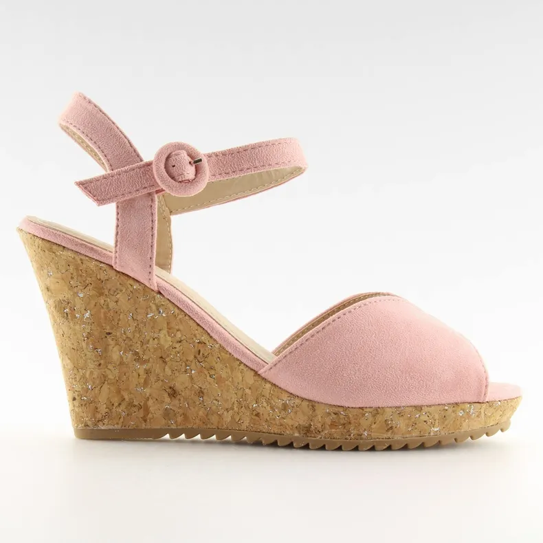 Roze sandalen op kurken sleehakken 3811