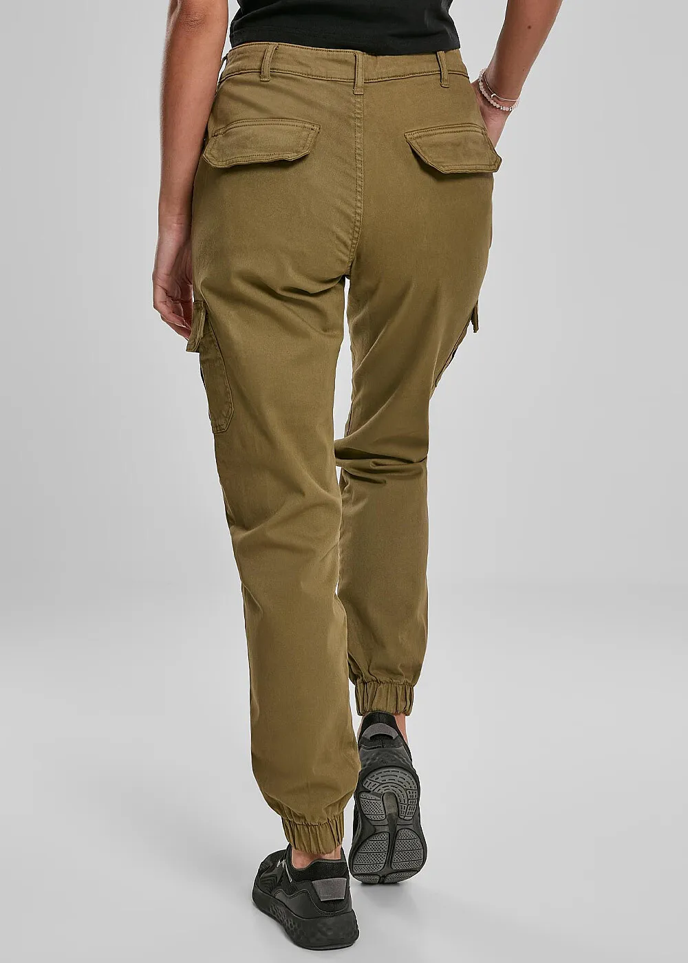 URBAN CLASSICS DAMES CARGO HIGH WAIST BROEK MET 6POCKETS ZOMER OLIJFGROEN