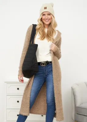 Urban Classics Dames Longform Feather Knit Vest met Kap zacht taupe bruin