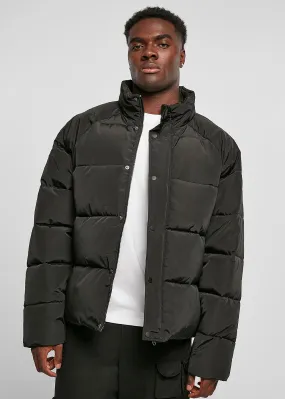 Urban Classics Heren Raglan Gewatteerde Jas met Knoplijst en Rits zwart