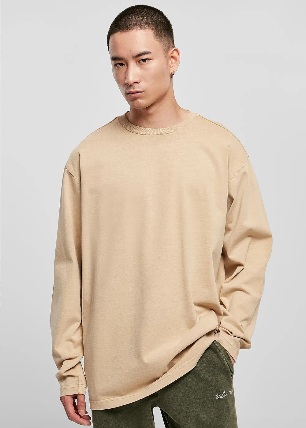Urban Classics Herren Sweater Oversized Longsleeve mit Rundhals union beige